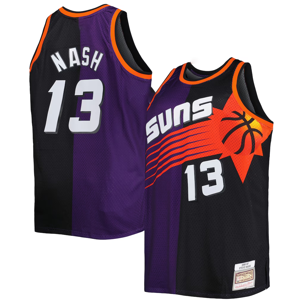 Trusc P.Sunss #13 Steve Nash Mitchell & Ness PurpleBlack Big & Tall Hardwood Classics 1996-1997 Split Swingman Jerseys