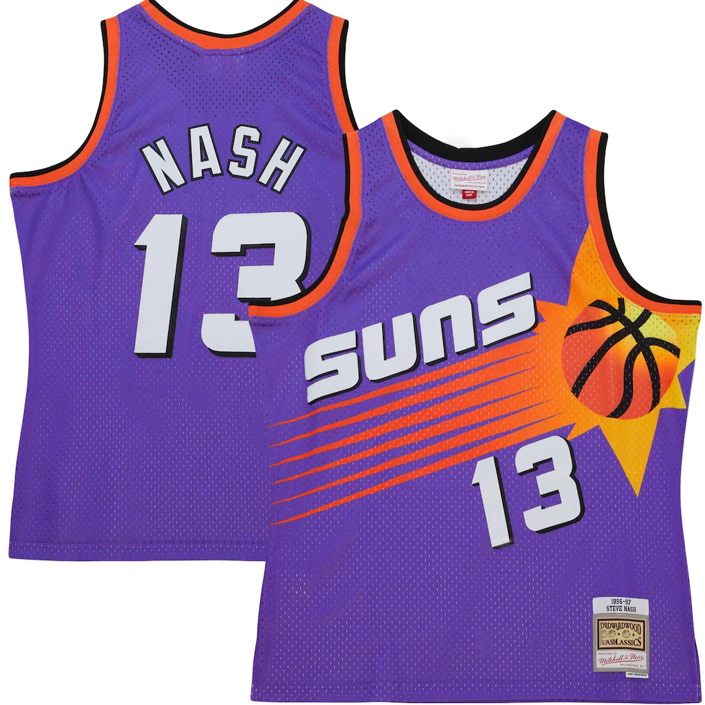 Trusc P.Sunss #13 Steve Nash Mitchell & Ness Purple Hardwood Classics 1996-1997 Tropical Swingman Jerseys
