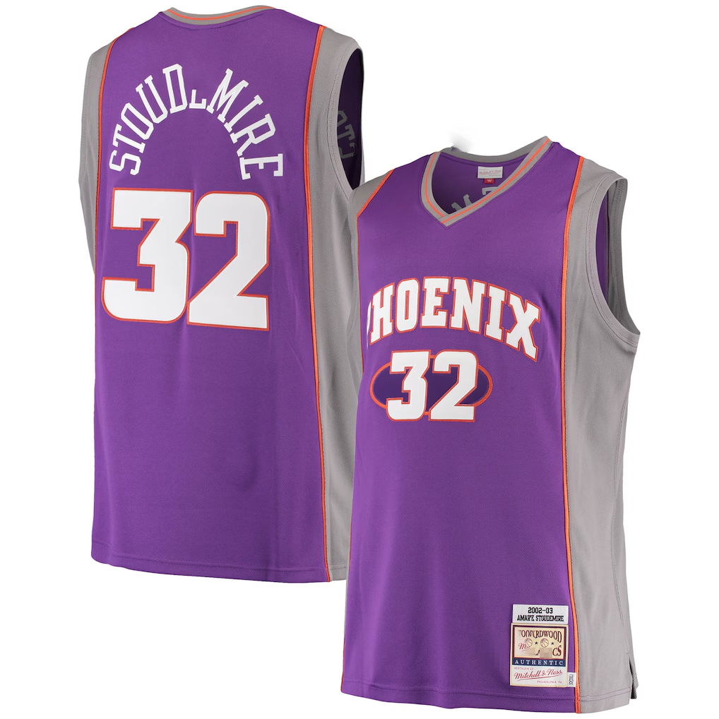 Trusc P.Sunss #32 Amar'e Stoudemire Mitchell & Ness Purple Hardwood Classics Authentic Jerseys