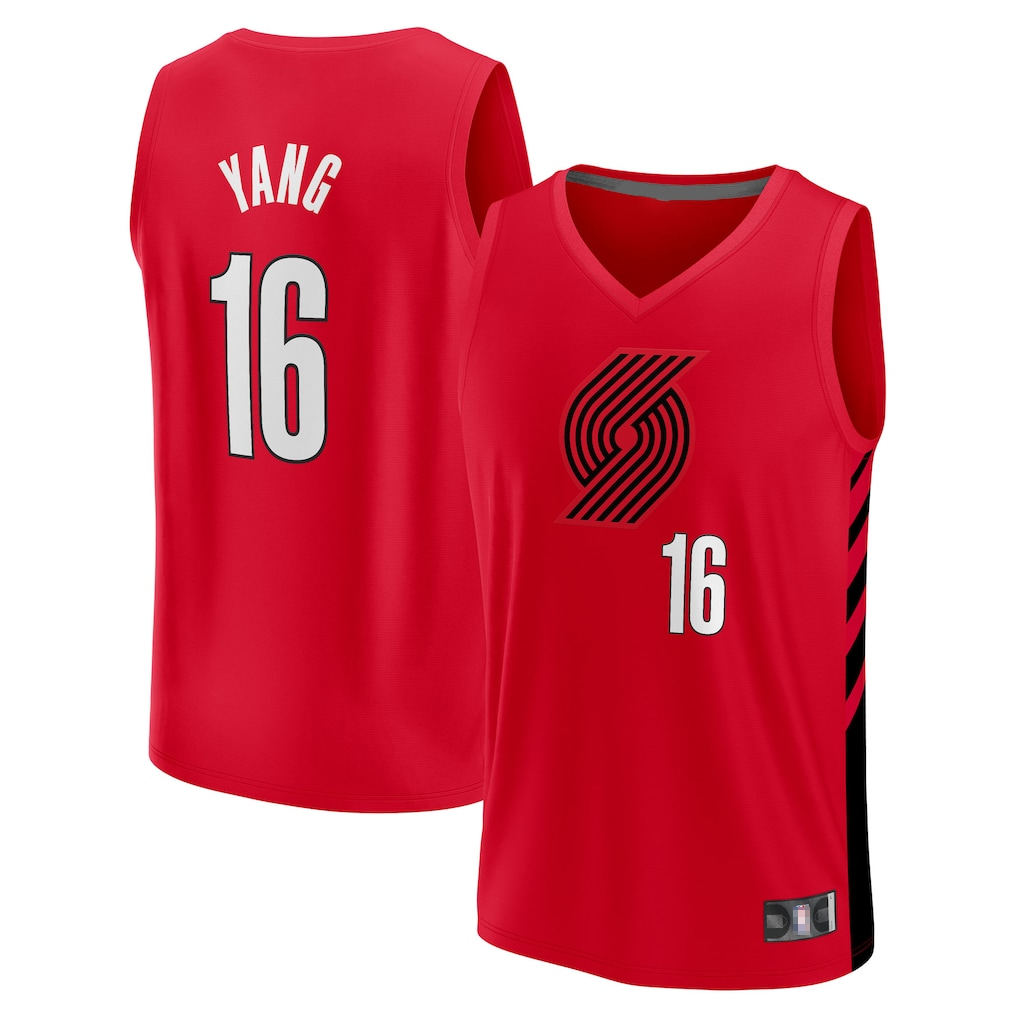 Trusc PT.Blazers #16 Yang Hansen Fanatics Red Fast Break Replica Jerseys - Statement Edition