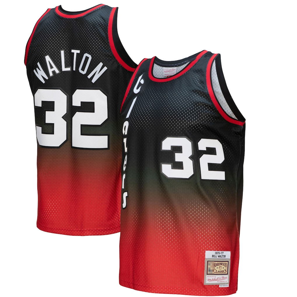 Trusc PT.Blazers #32 Bill Walton Mitchell & Ness RedBlack 1976--1977 Hardwood Classics Fadeaway Swingman Player Jerseys