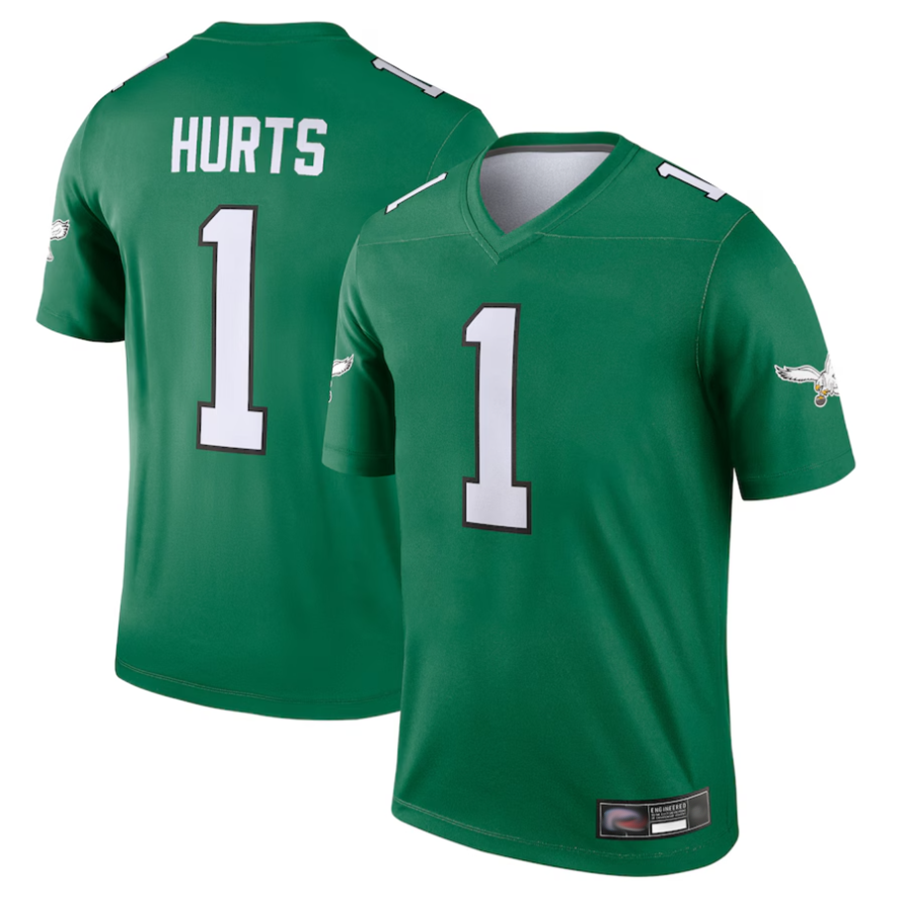 Trusc P,Eagles #1 Jalen Hurts Player Kelly Green Legend Stitched Jerseys