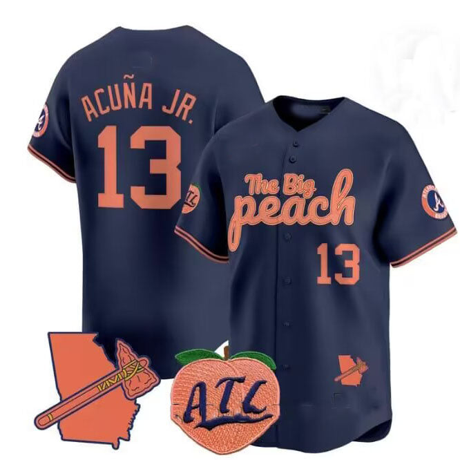 Trusc A.Braves #13 Ronald Acuna Jr. NavyThe Big Peach Vapor Stitches Personalized Jersey