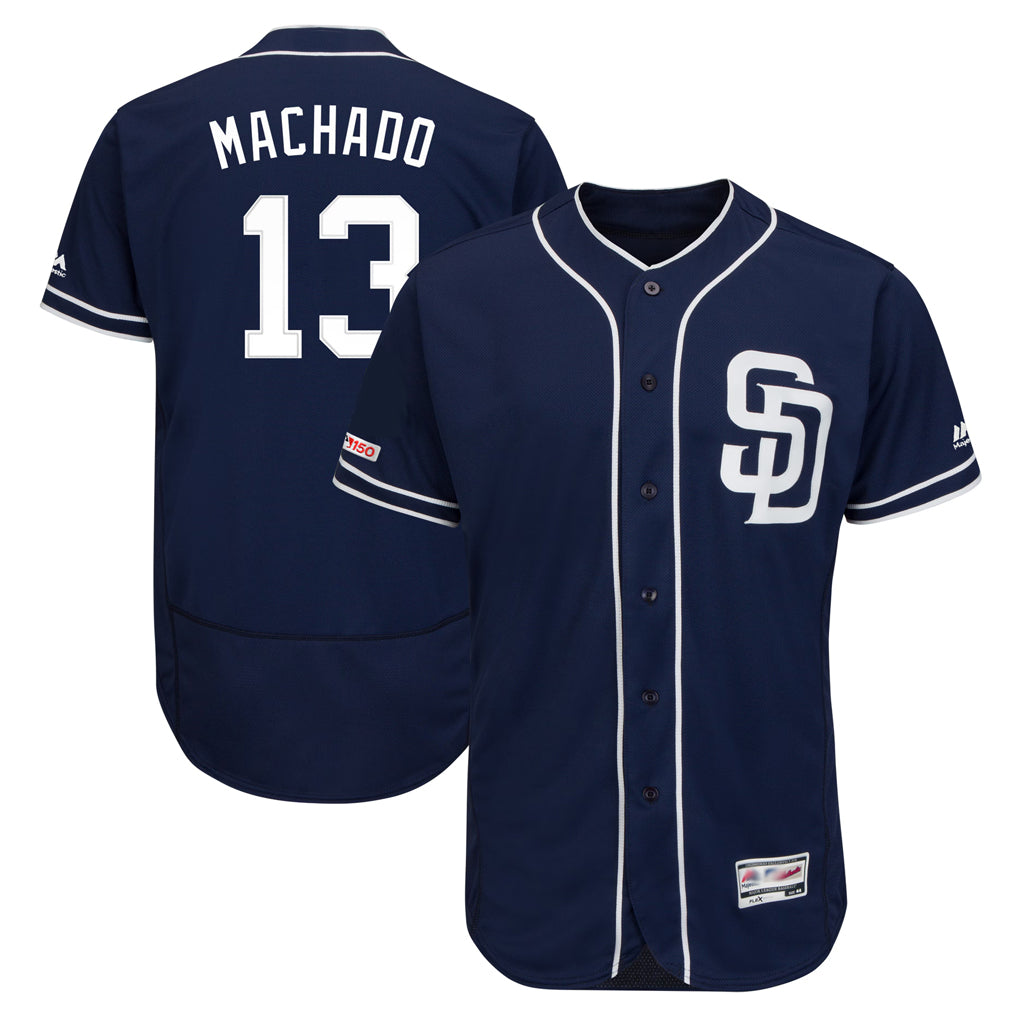 Trusc S.Diego Padres #13 Manny Machado Player Navy Majestic Patch Flex Base Game Stitched Jerseys