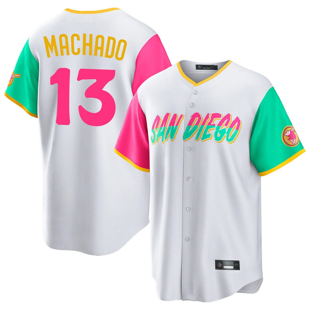 Trusc S.Diego Padres #13 Manny Machado Player White City Connect Home Game Stitched Jerseys