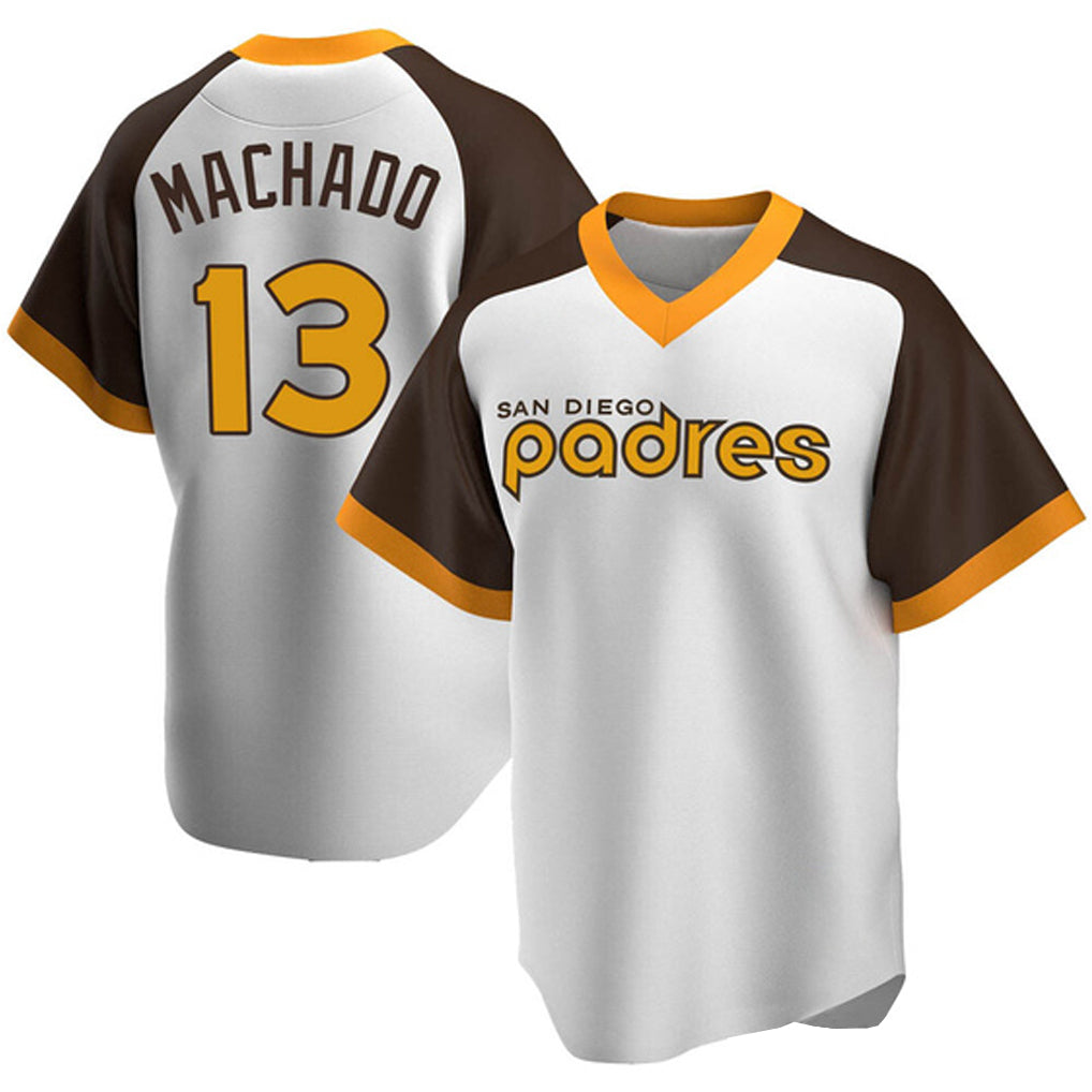 Trusc S.Diego Padres #13 Manny Machado Player White Home Cooperstown Collection Replica Game Stitched Jerseys