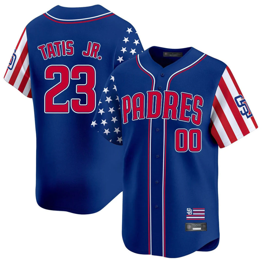 Trusc S.Diego Padres #23 Fernando Tatis Jr Player Royal Independence Day Home Limited Stitched Jerseys