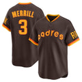 Trusc S.Diego Padres #3 Jackson Merrill Player Brown Home Cooperstown Collection Replica Game Stitched Jerseys