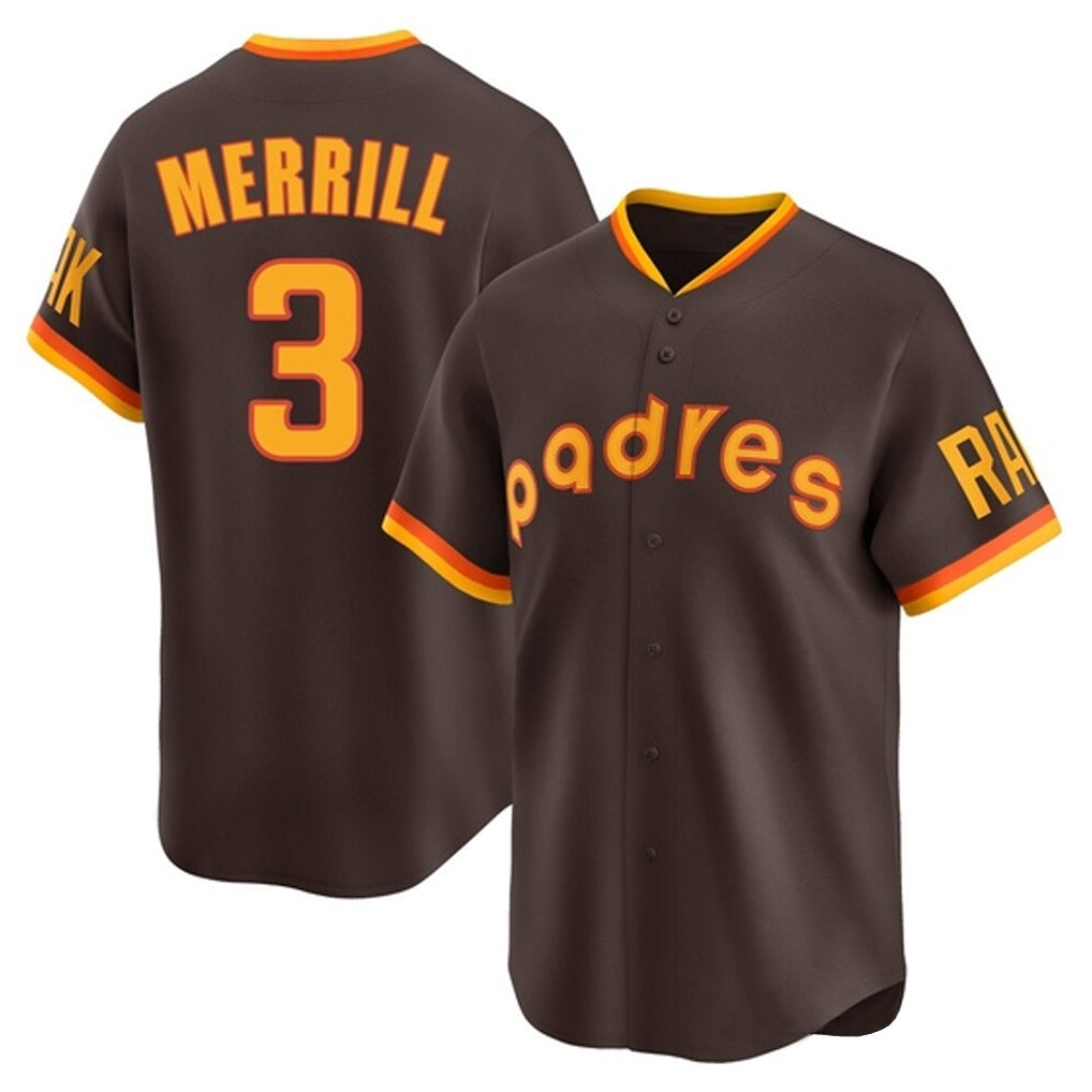 Trusc S.Diego Padres #3 Jackson Merrill Player Brown Home Cooperstown Collection Replica Game Stitched Jerseys