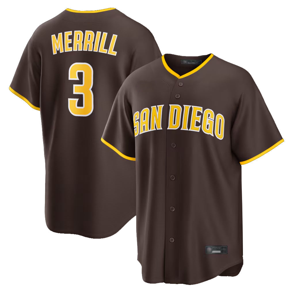 Trusc S.Diego Padres #3 Jackson Merrill Player Brown Home Game Stitched Jerseys