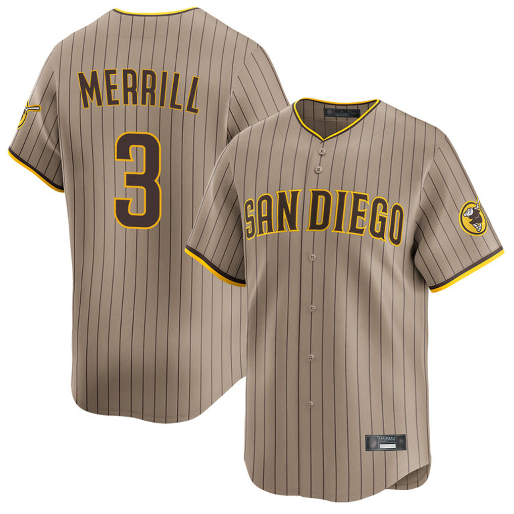 Trusc S.Diego Padres #3 Jackson Merrill Player Khaki Home Limited Stitched Jerseys