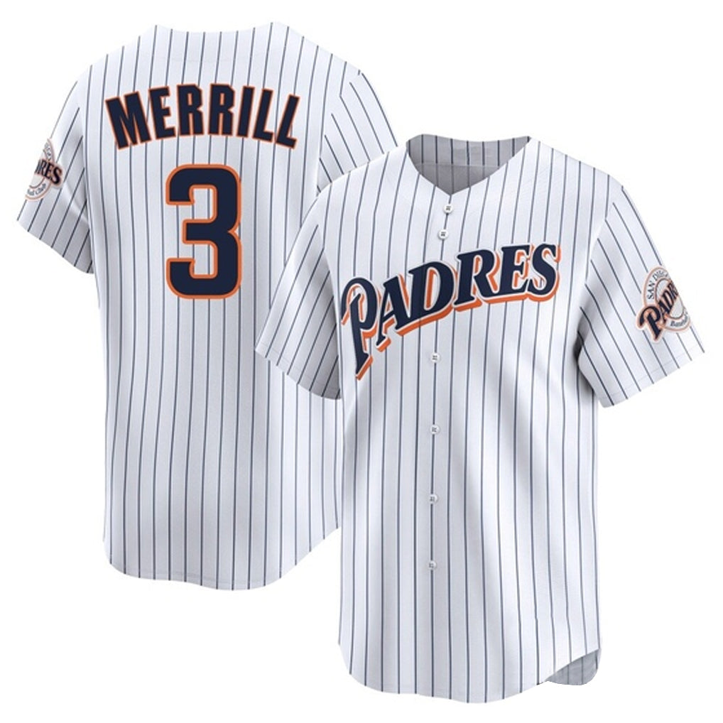 Trusc S.Diego Padres #3 Jackson Merrill Player White Cooperstown Collection Limited Home Stitched Jerseys