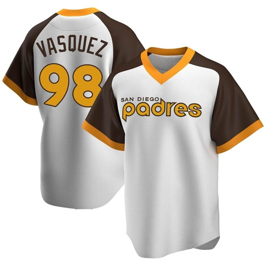 Trusc S.Diego Padres #98 Randy Vasquez Player White Home Cooperstown Collection Replica Game Stitched Jerseys
