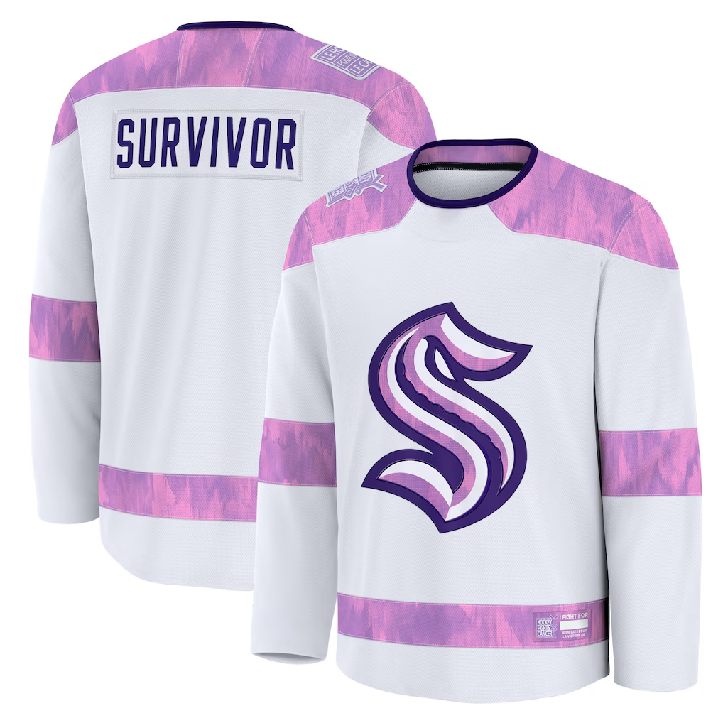 Trusc S.Kraken White Hockey Fights Cancer Survivor Practice Jerseys