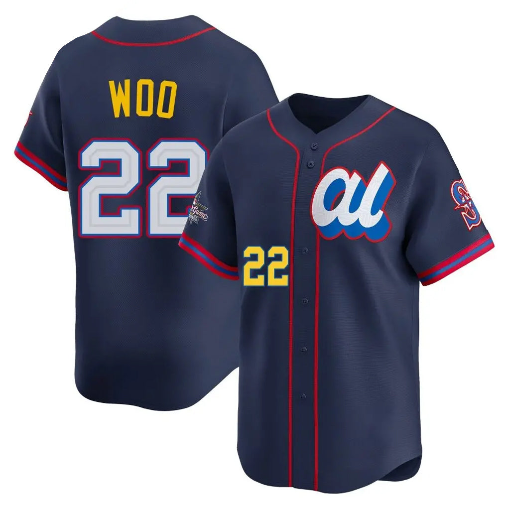 Trusc S.Mariners #22 Bryan Woo Player Navy American League All-Star Edition Limited Stitched Jerseys