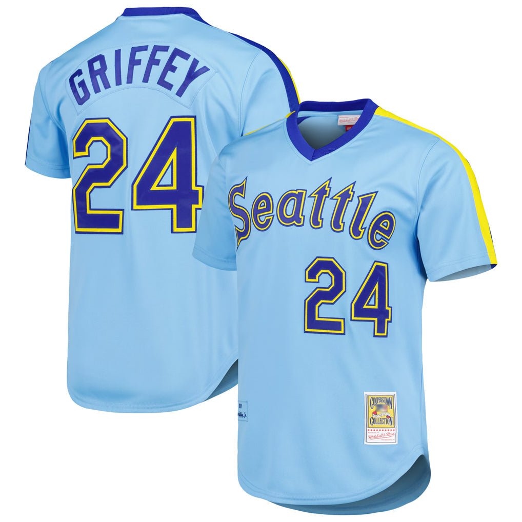 Trusc S.Mariners #24 Ken Griffey Jr Player Light Blue Mitchell & Ness Cooperstown Collection Game Stitched Jerseys
