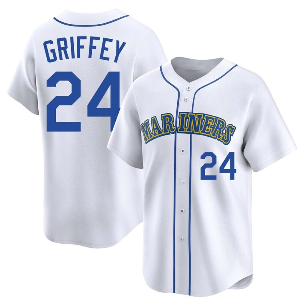 Trusc S.Mariners #24 Ken Griffey Jr Player White Pitch Fashion Game Stitched Jerseys