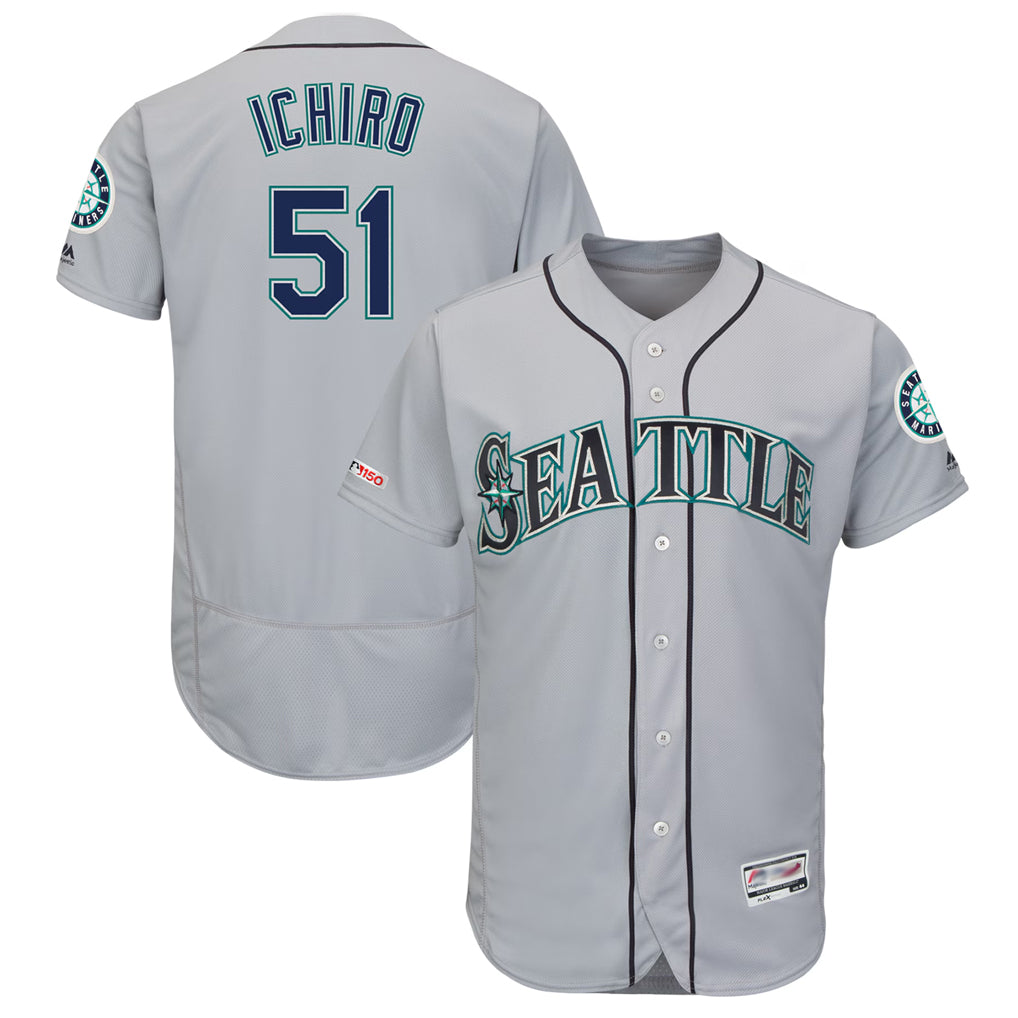Trusc S.Mariners #51 Ichiro Suzuki Player Gray Majestic Road Flex Base Collection Limited Stitched Jerseys
