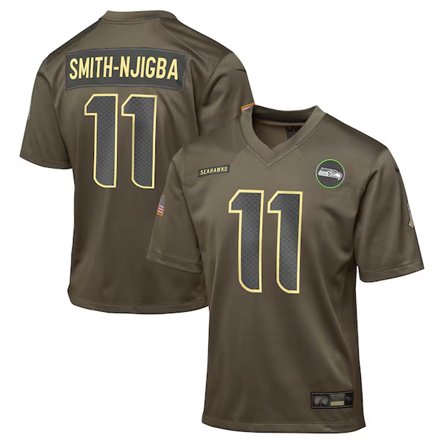 Trusc S.Seahawks #11 Jaxon Smith-Njigba Player Olive Salute to Service Game Stitched Jerseys