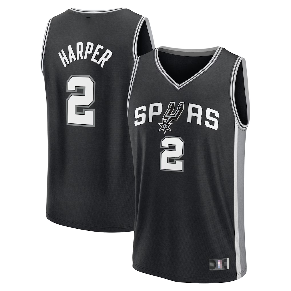 Trusc SA.Spurs #2 Dylan Harper Fanatics Black 2025 NBA Draft First Round Pick Fast Break Replica Jerseys - Icon Edition