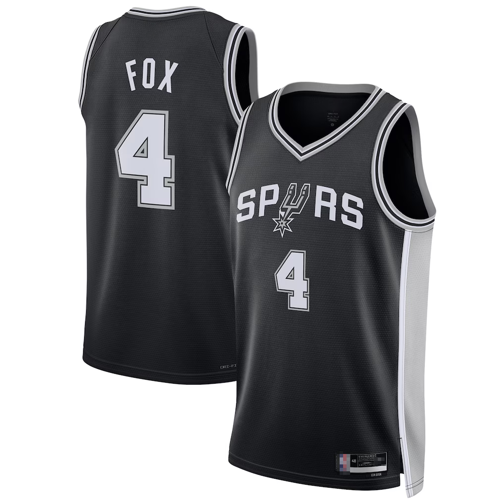 Trusc SA.Spurs #4 De'Aaron Fox Black Swingman Player Jerseys - Icon Edition
