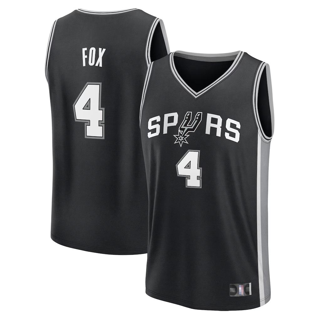 Trusc SA.Spurs #4 De'Aaron Fox Fanatics Black Fast Break Replica Player Jerseys - Icon Edition