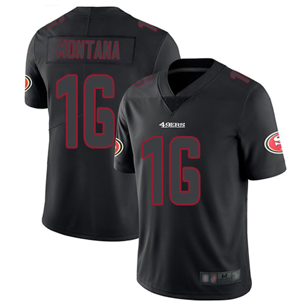 Trusc SF.49ers #16 Joe Montana Player Black Limited Rush Impact Stitched Jerseys