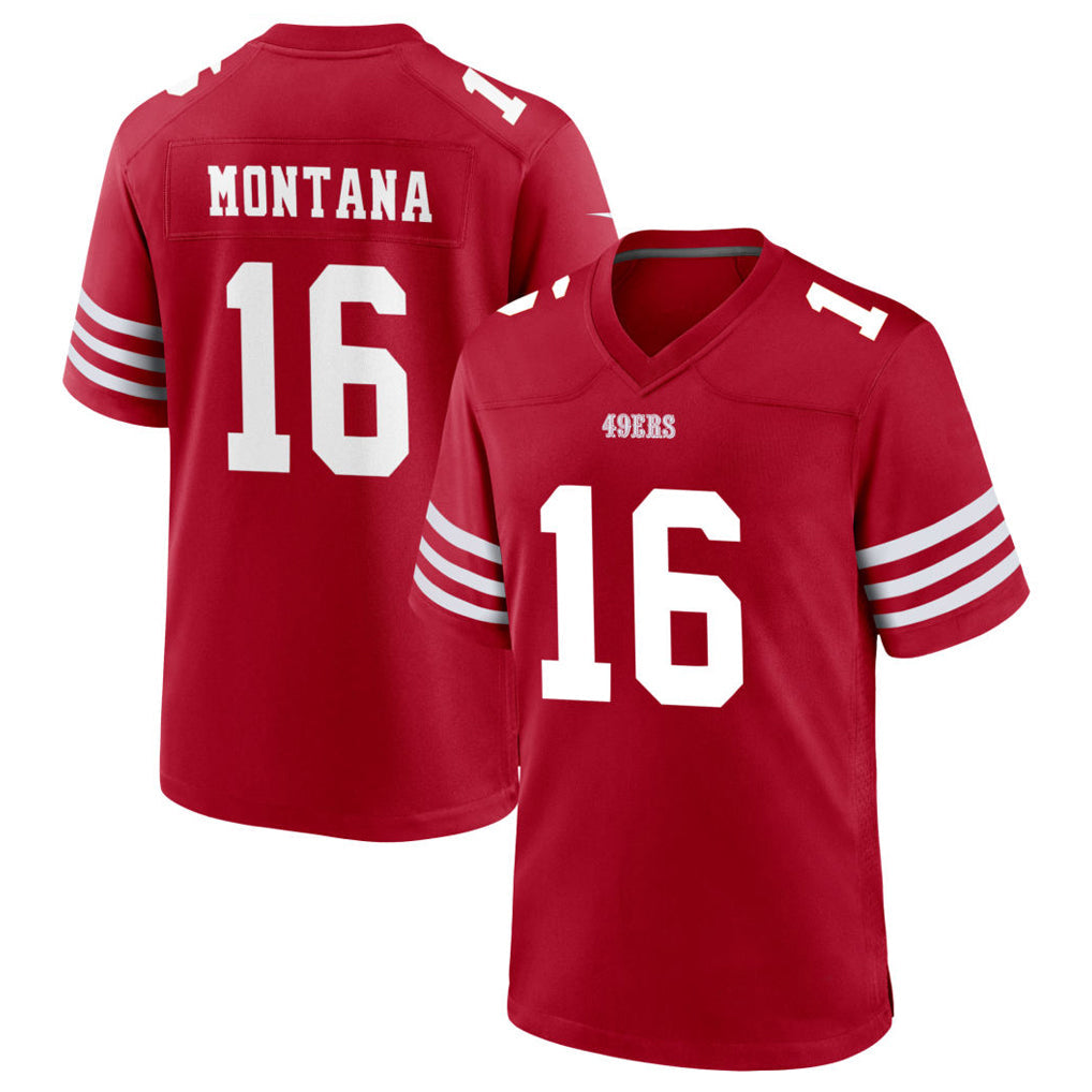 Trusc SF.49ers #16 Joe Montana Player Scarlet Home Game Stitched Jerseys