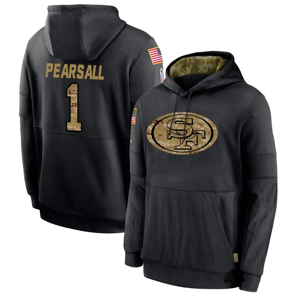 Trusc SF.49ers #1 Ricky Pearsall Player Black Salute To Service Hoodie Player Stitched Jerseys