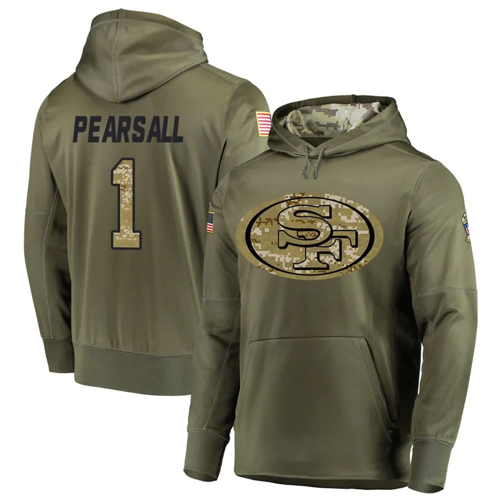 Trusc SF.49ers #1 Ricky Pearsall Player Salute To Service Olive Hoodie Player Stitched Jerseys