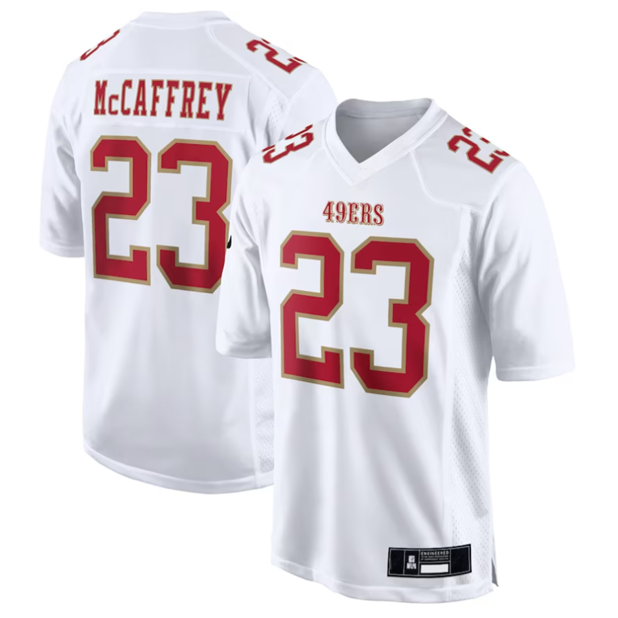 Trusc SF.49ers #23 Christian McCaffrey Player Tundra White Fashion Game Stitched Jerseys