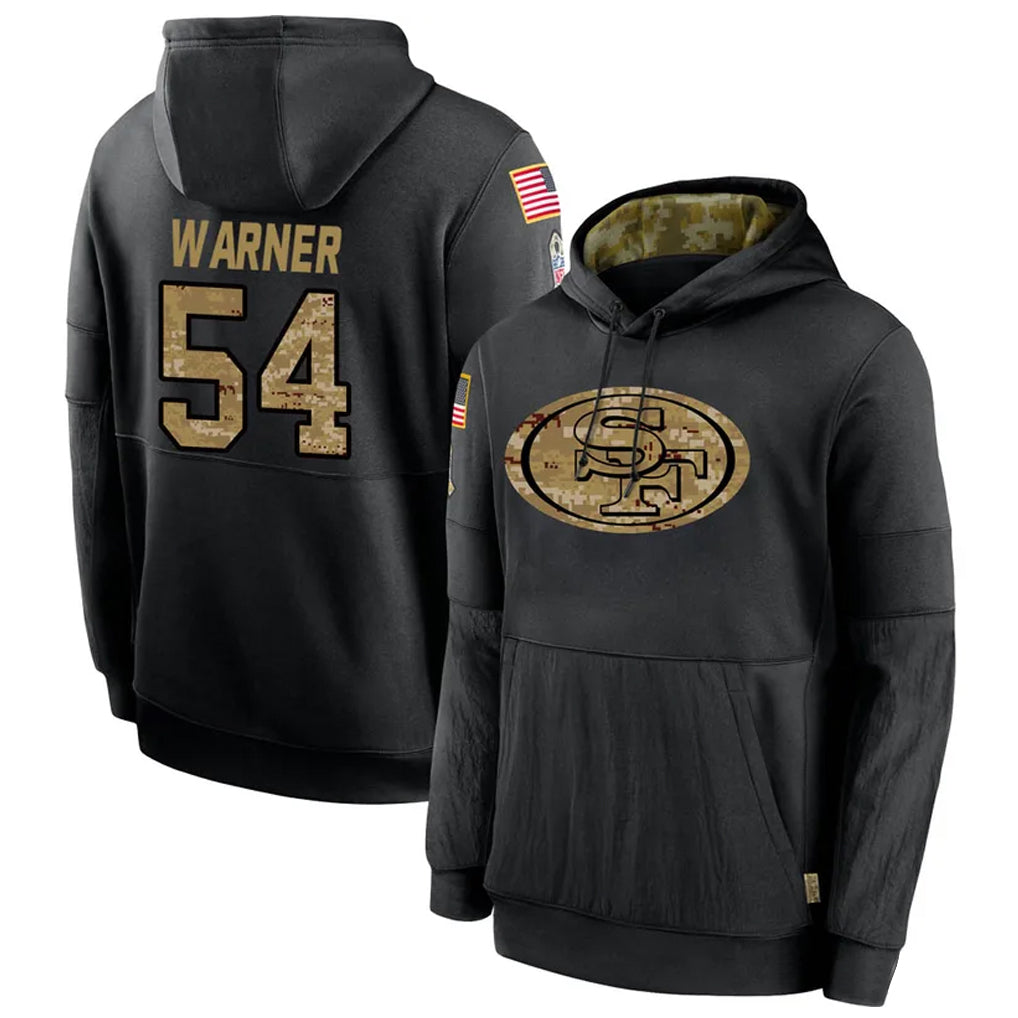 Trusc SF.49ers #54 Fred Warner Player Black Salute to Service Hoodies Stitched Jerseys