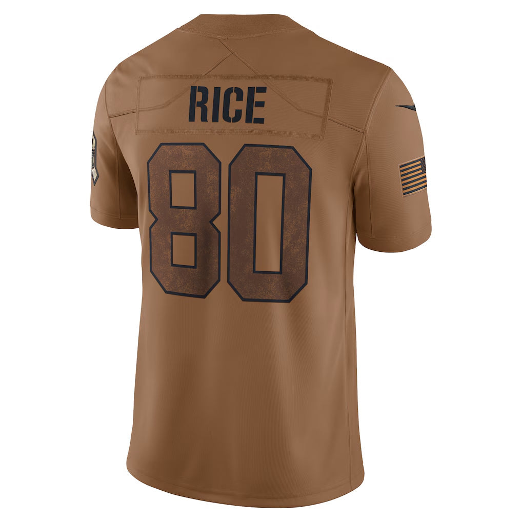 Trusc SF.49ers #80 Jerry Rice Player Brown Salute To Service Limited Stitched Jerseys