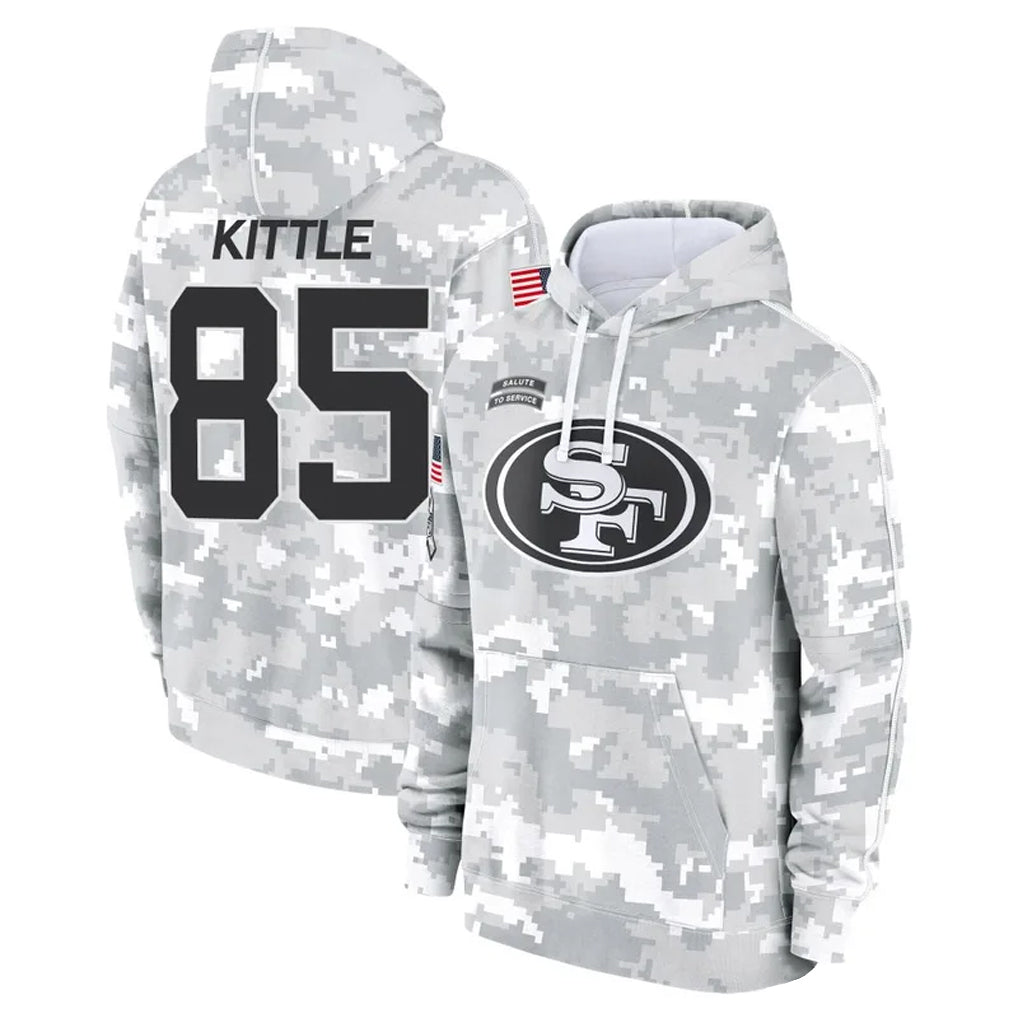 Trusc SF.49ers #85 George Kittle Player Arctic Camo Salute to Service Hoodies Stitched Jerseys