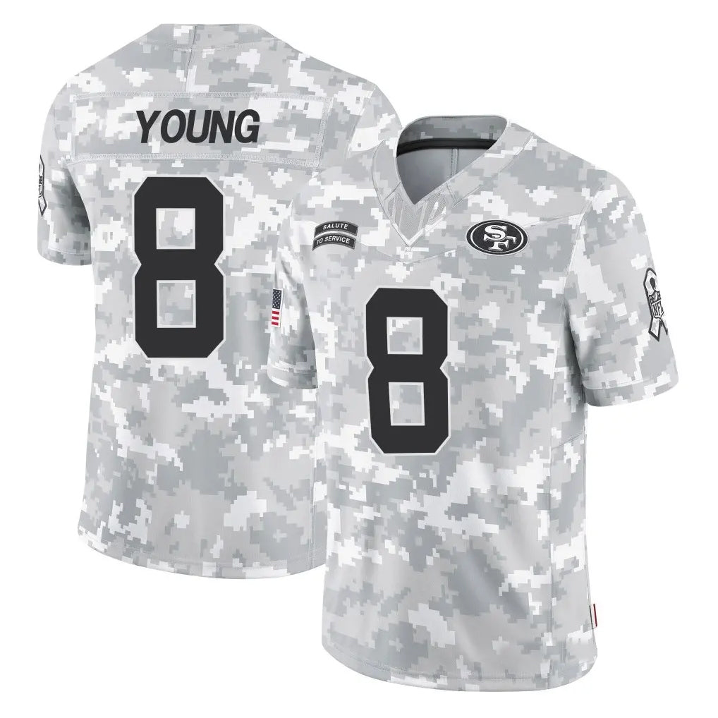 Trusc SF.49ers #8 Steve Young Player Arctic Camo Salute to Service Stitched Jerseys