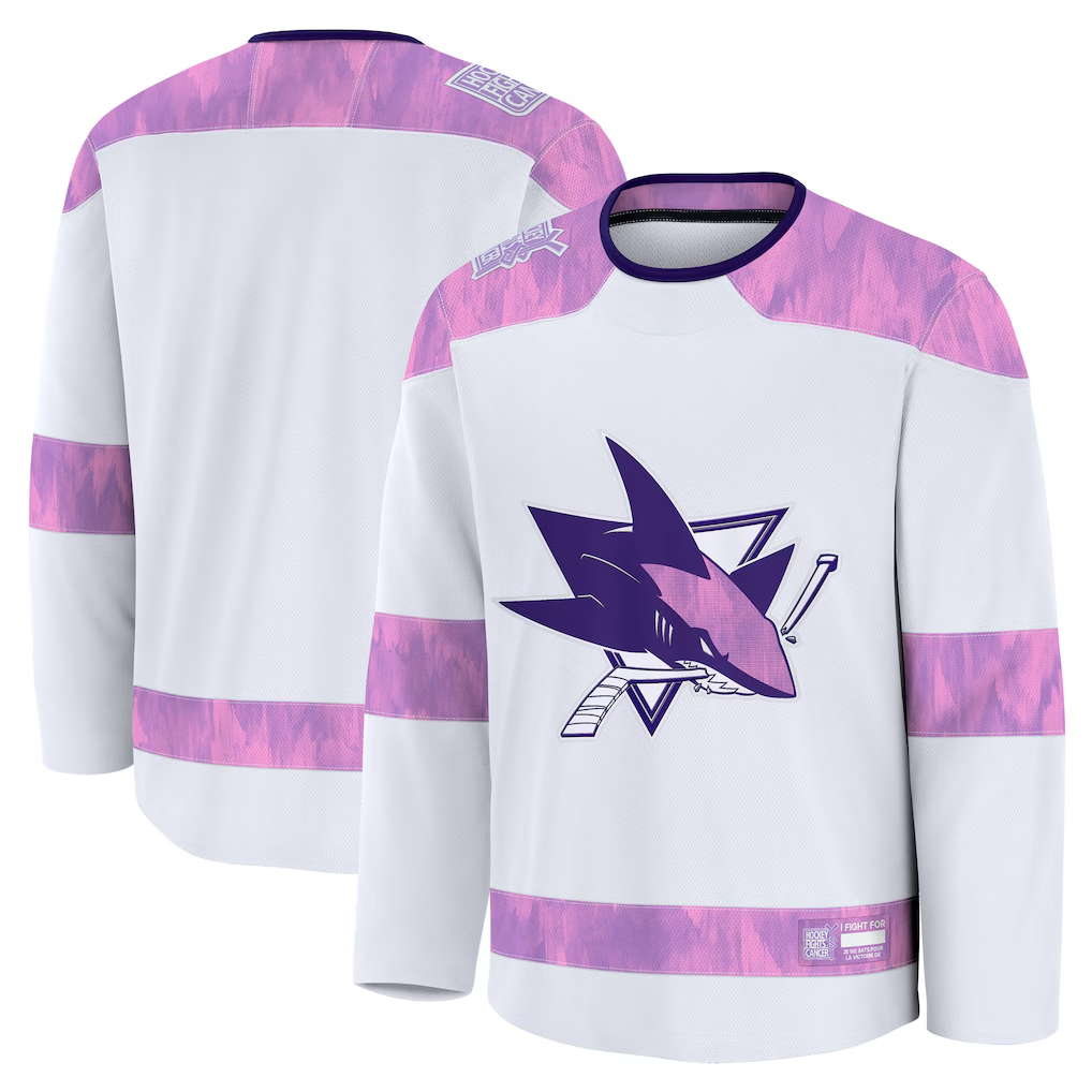 Trusc S.Jose Sharks White 2024 Hockey Fights Cancer Practice Jerseys