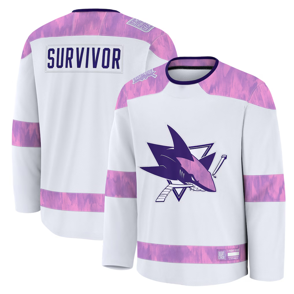 Trusc S.Jose Sharks White Hockey Fights Cancer Survivor Practice Jerseys