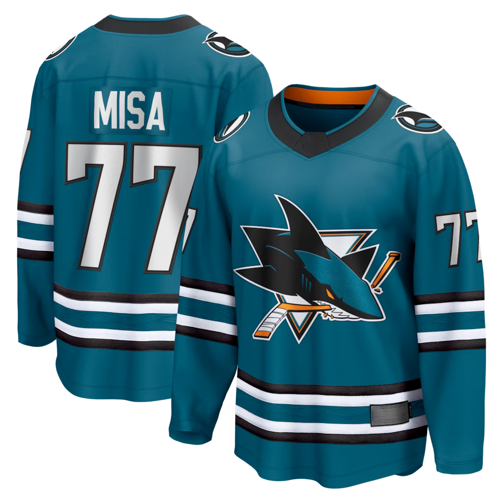 Trusc S.Jose Sharks #77 Michael Misa Teal Breakaway Jerseys