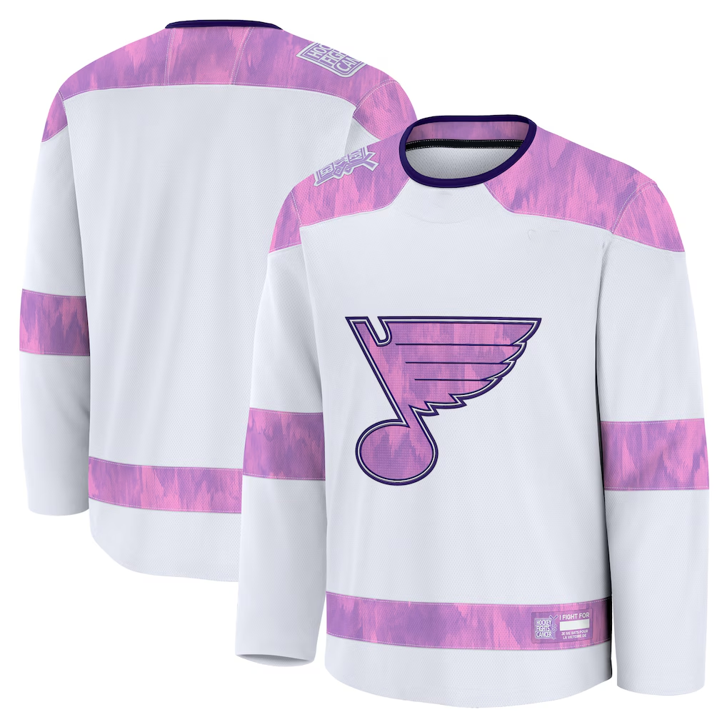 Trusc St.L.Blues White 2024 Hockey Fights Cancer Practice Jerseys