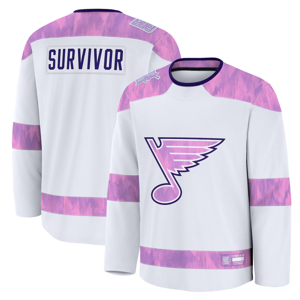 Trusc St.L.Blues White Hockey Fights Cancer Survivor Practice Jerseys