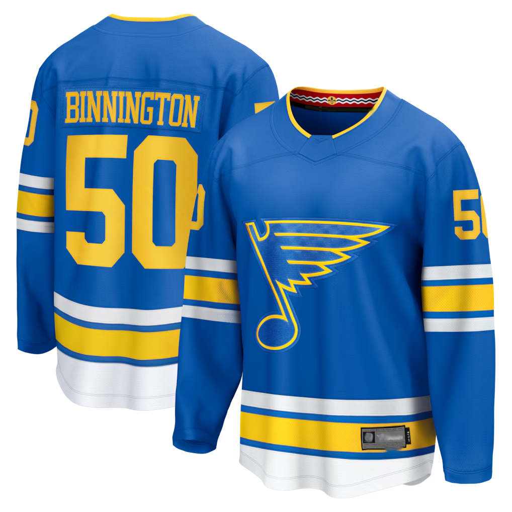 Trusc St.L.Blues #50 Jordan Binnington Blue Home Breakaway Jerseys