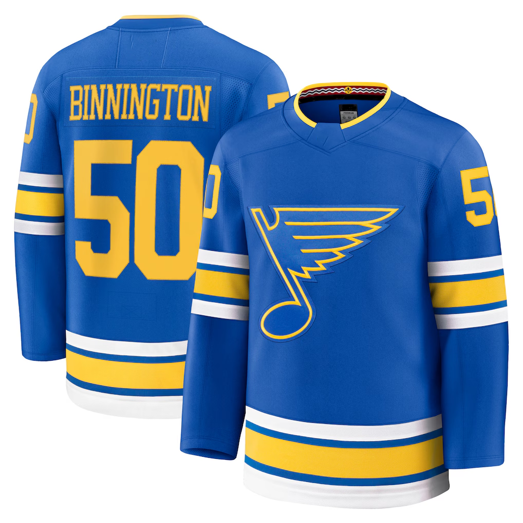 Trusc St.L.Blues #50 Jordan Binnington Blue Home Premium Player Jerseys