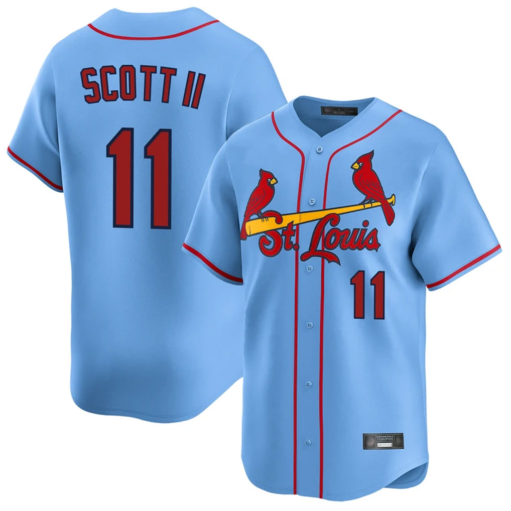 Trusc St. Louis Cardinals #11 Victor Scott II Player Light Blue Throwback Cooperstown Collection Limited Stitched Jerseys