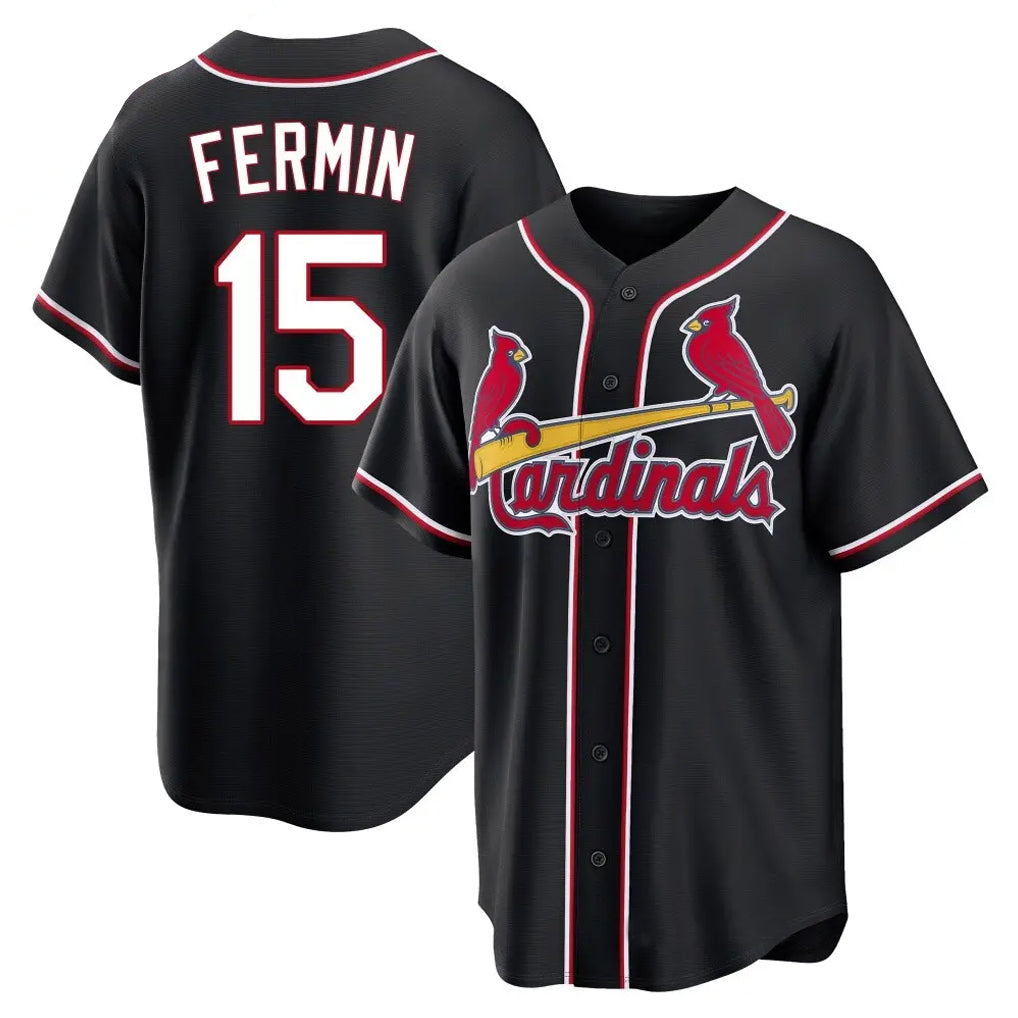 Trusc St. Louis Cardinals #15 Jose Fermin Player Black Carbon Fashio Game Stitched Jerseys