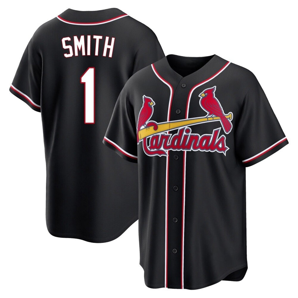 Trusc St. Louis Cardinals #1 Ozzie Smith Player Black Carbon Fashio Game Stitched Jerseys