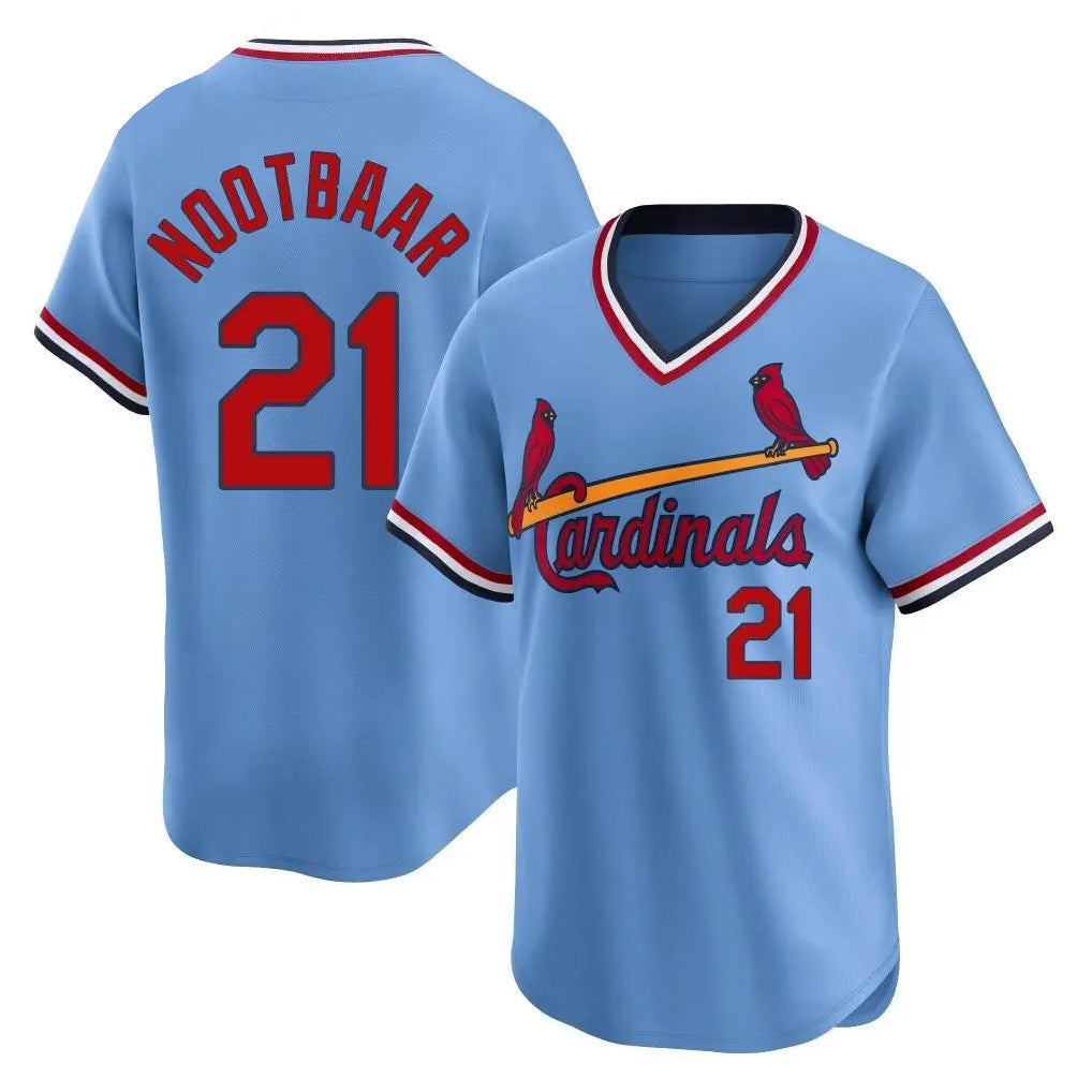 Trusc St. Louis Cardinals #21 Lars Nootbaar Player Light Blue City Connect Home T-shirt Stitched Jerseys