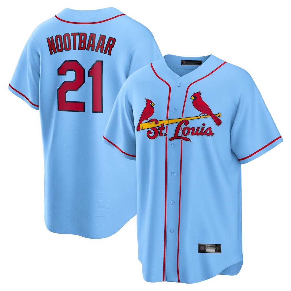 Trusc St. Louis Cardinals #21 Lars Nootbaar Player Light Blue Home Game Stitched Jerseys