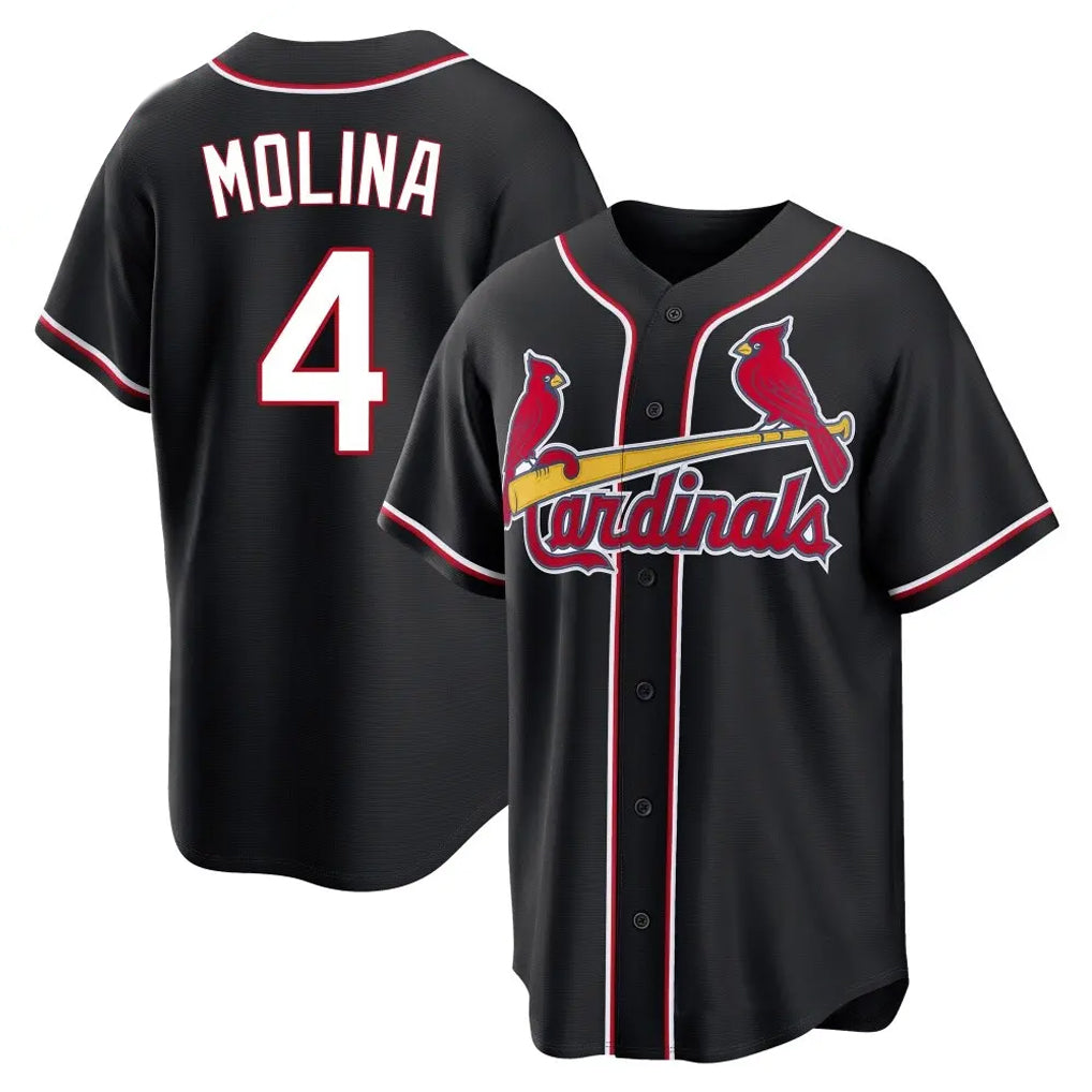 Trusc St. Louis Cardinals #4 Yadier Molina Player Black Carbon Fashio Game Stitched Jerseys