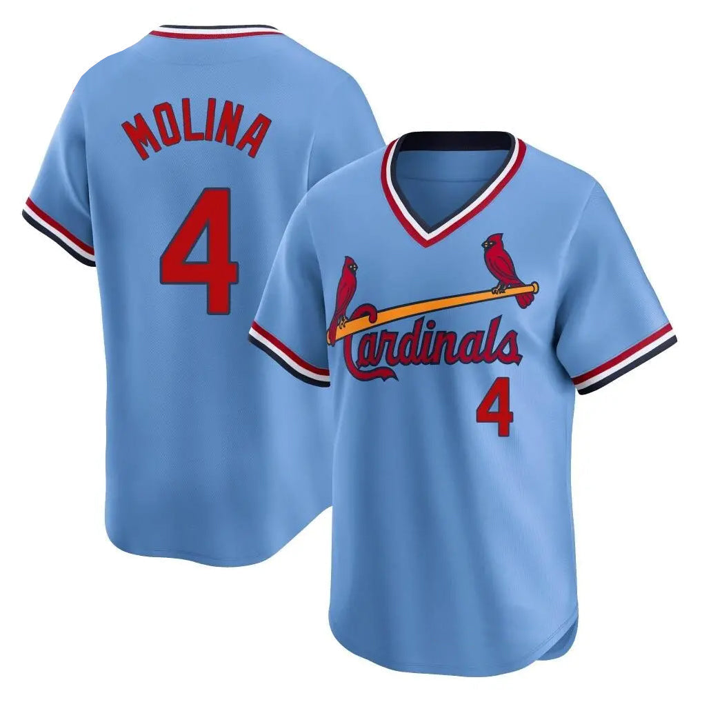 Trusc St. Louis Cardinals #4 Yadier Molina Player Light Blue City Connect Home T-shirt Stitched Jerseys