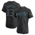 Trusc TB.Rays #13 Junior Caminero Player Black City Connect Home Limited Elite Stitched Jerseys